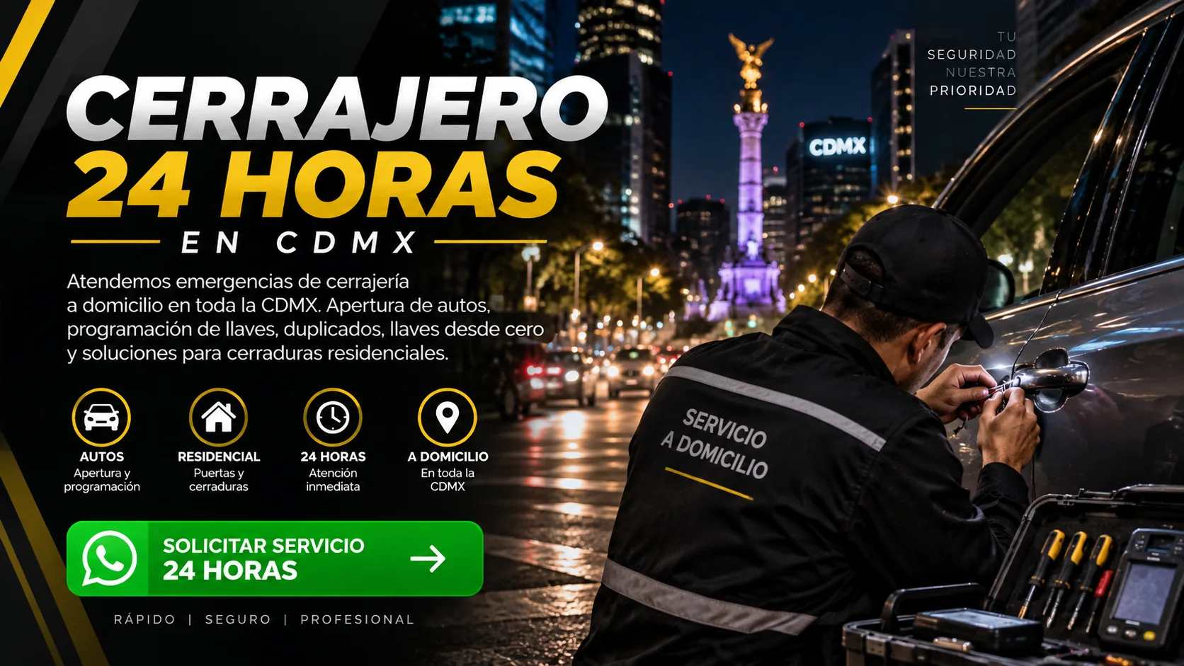 Cerrajero 24 horas realizando servicio a domicilio en CDMX